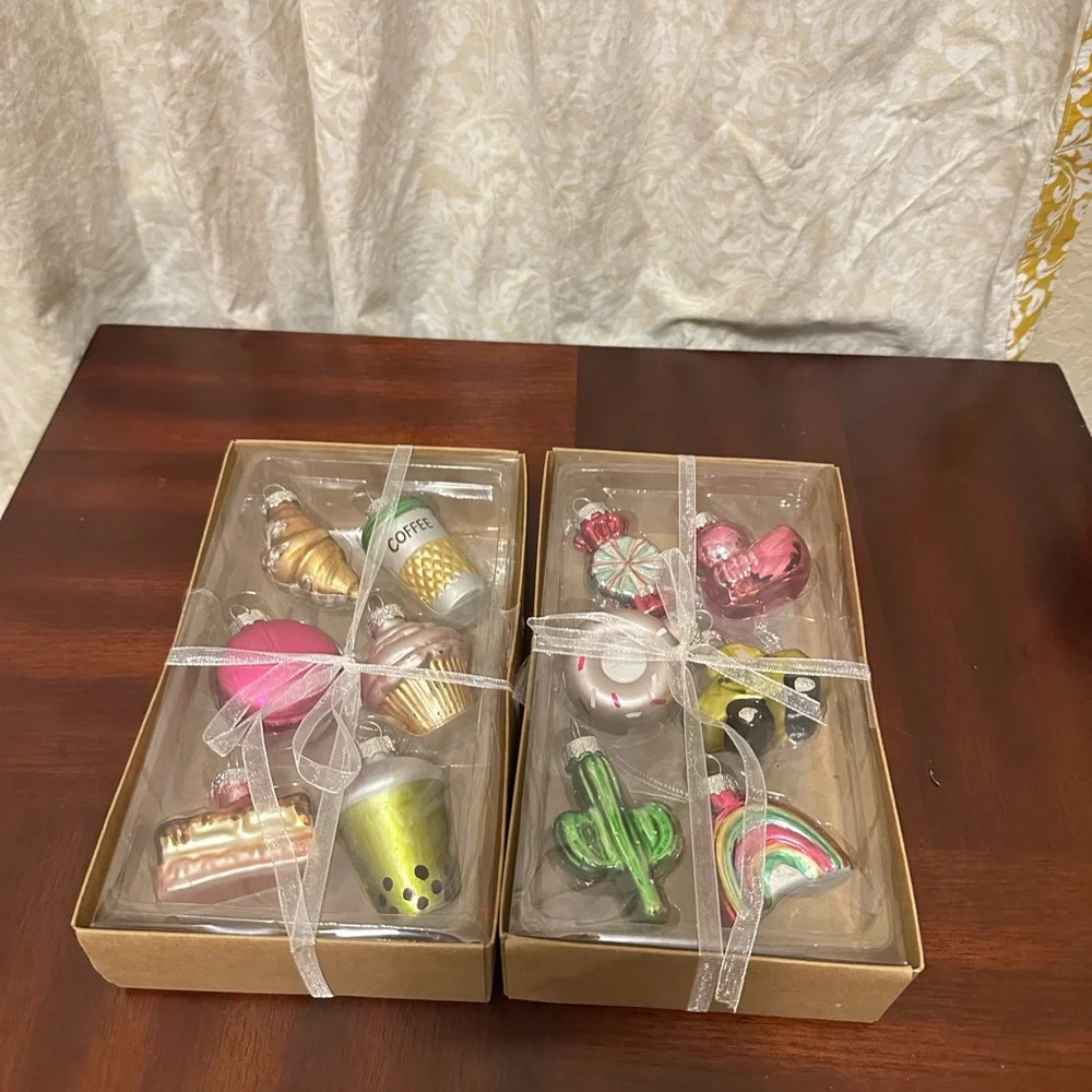 Lot Of 2 Target Bullseye's Playground Mini Glass Christmas Ornaments (SET OF 6)